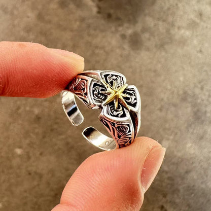 Men's ring with adjustable wide face opening